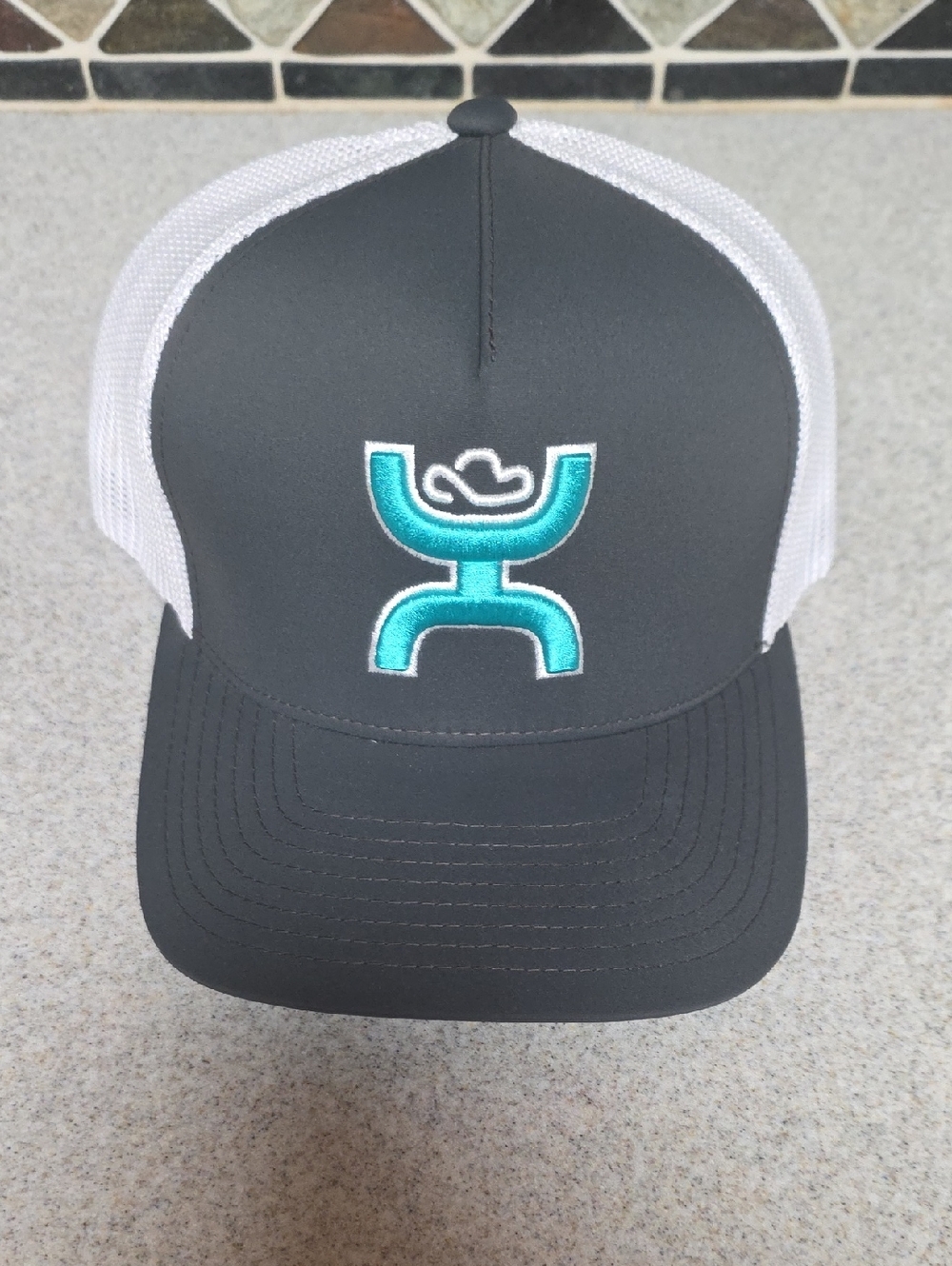 Hooey Gray and White Trucker Hat with Teal Logo
